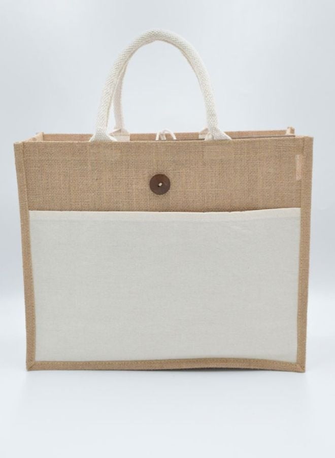 Fatio Set of 10 Eco-Friendly Jute Canvas Bag – Natural Jute & Cream Canvas with Button - Image 2